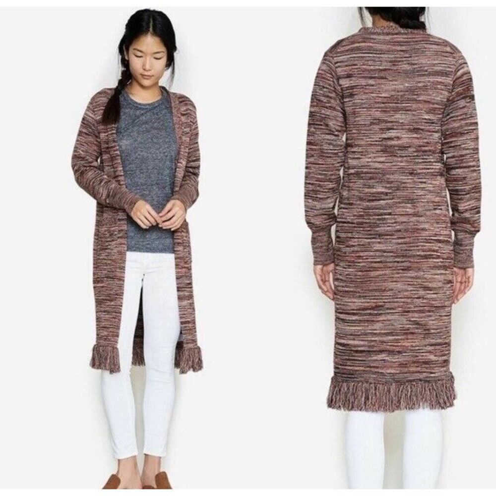 Apiece Apart Women's Freida V-Neck Long Cardigan‎ Sweater Brown Fringe Size XS